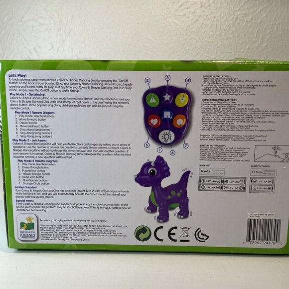 Dinasaur The Learning Journey Colors & Shapes Dancing Dino Kids Toys Purple - Picture 11 of 14